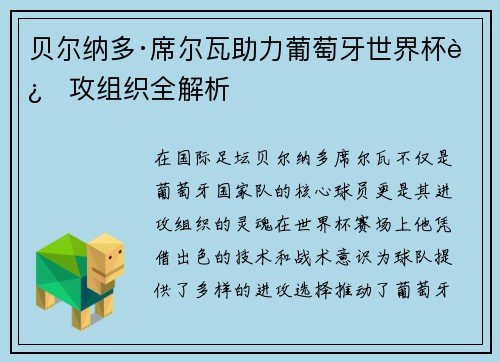 贝尔纳多·席尔瓦助力葡萄牙世界杯进攻组织全解析